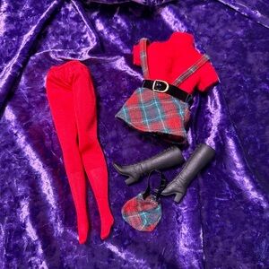 1996 Barbie Boutique Plaid Skirt Red Bodysuit Boots Purse~No Box